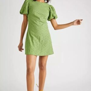 Free People Green Eyelet Puff Sleeve Mini Dress